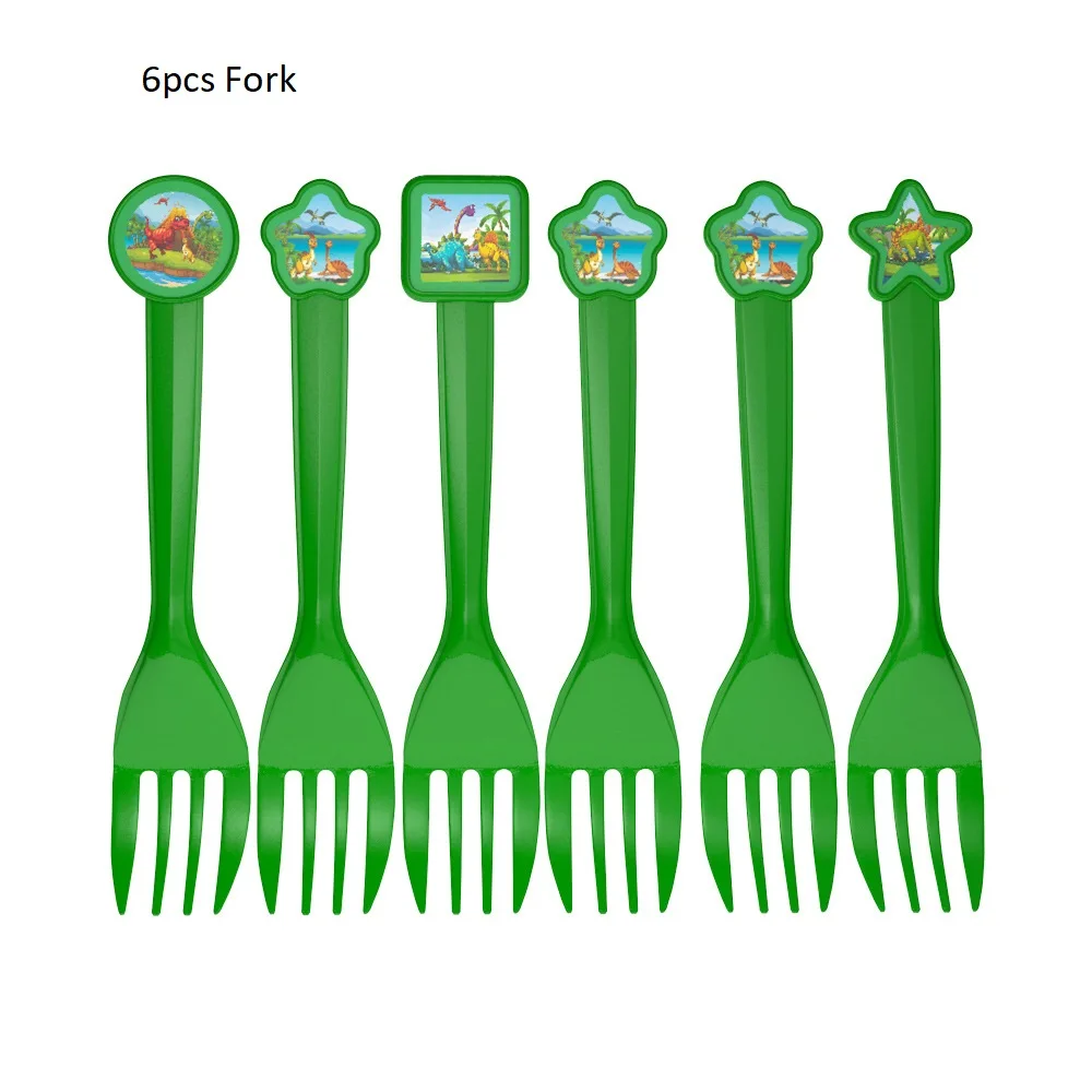 6pcs Forks Dinosaur Party Tableware Paper Plate Cup Napkins Tablecloth Banner Happy Birthday Event Party Supplies for Boys - Цвет: 6pcs Forks