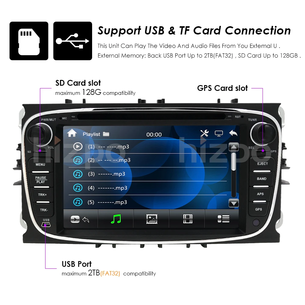 Двойной 2 Din автомобильный DVD плеер GPS Navi для Ford Focus Mondeo C MAX S Galaxy Kuga с аудио Радио