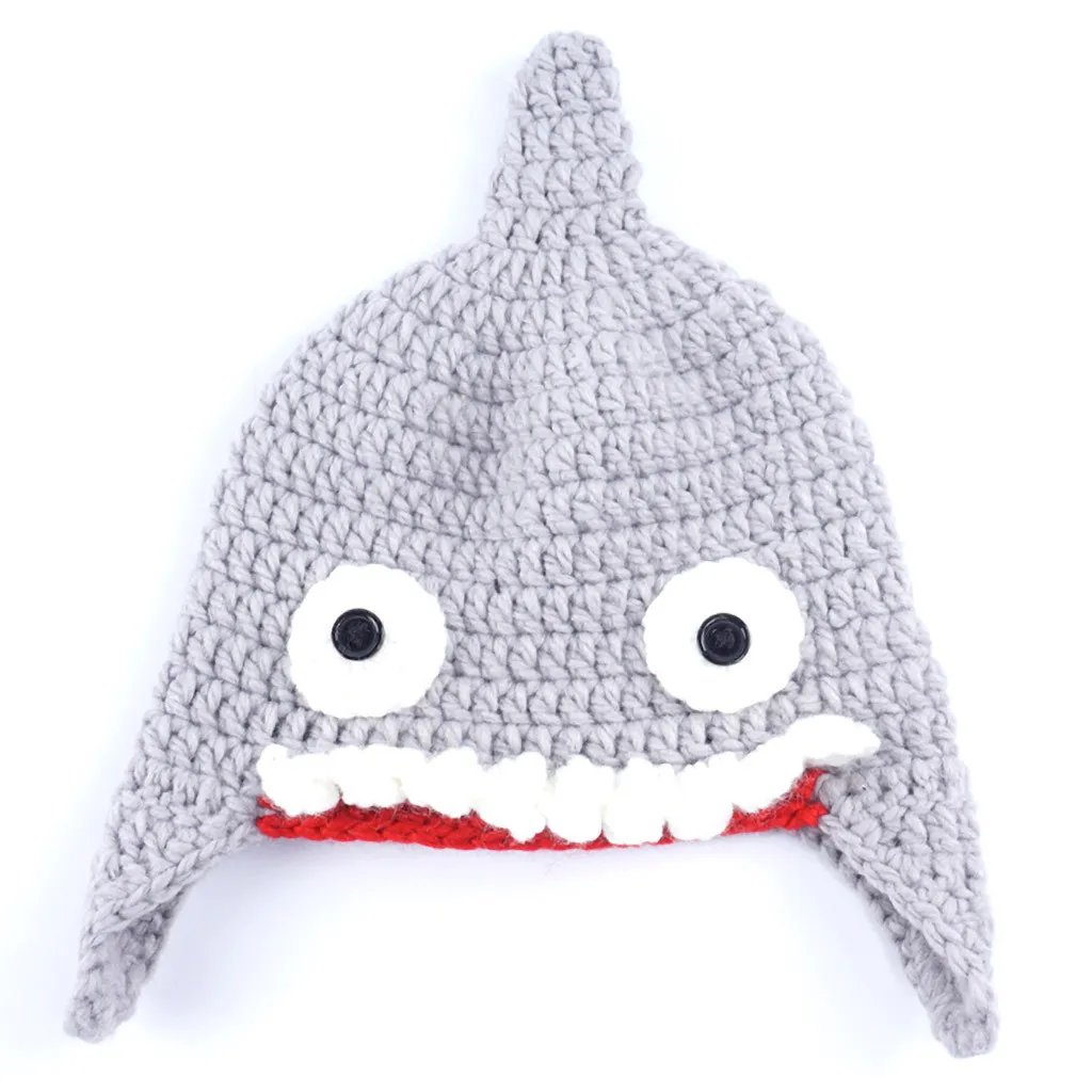 Детская зимняя шапка ручной работы вязаная шапочка для детей с рисунком акулы