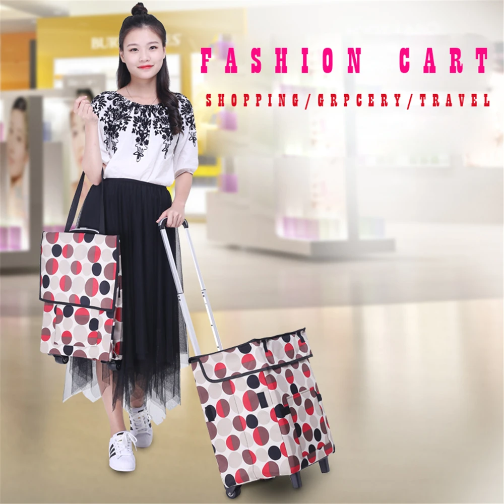 

Shopping Trolley Grocery Bag on Wheels Backpack Straps Folding Utility Cart for Women Picnic Laundry Luggage Camping Beach