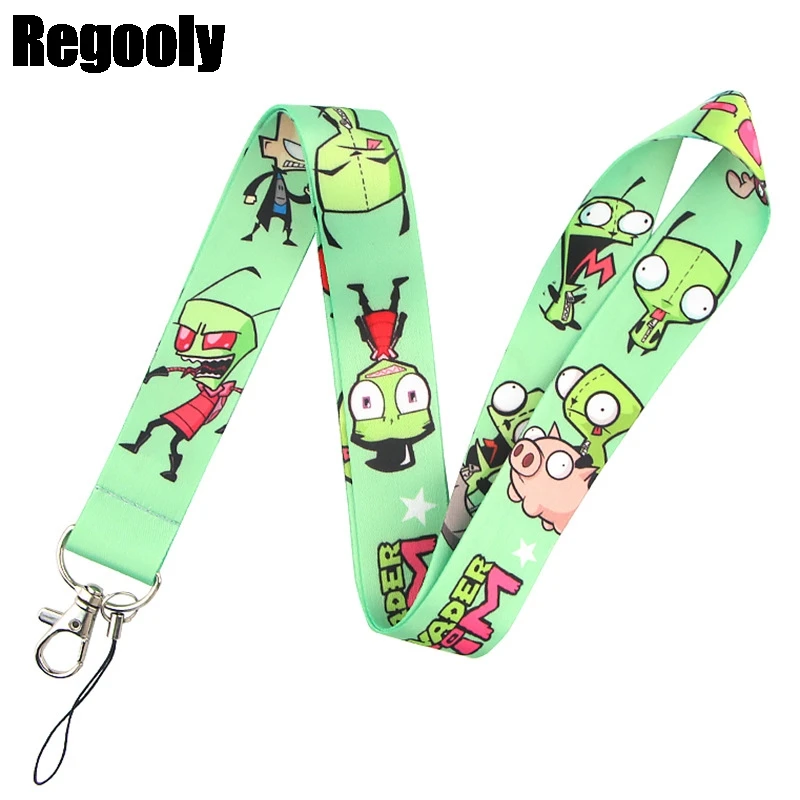 

10pcs Invader Zim Lanyard Keys Phone Holder Funny Neck Strap With Keyring ID Card DIY Animal webbings ribbons Rope decorations