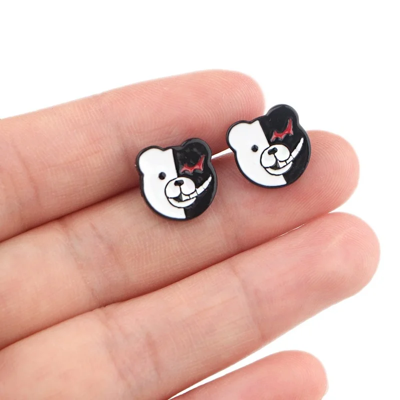 Anime Danganronpa Cosplay Monokuma Monomi Makoto  Stainless Steel Ear Stud Earrings for Womens Enamel Jewelry Kids Gifts Girls images - 6