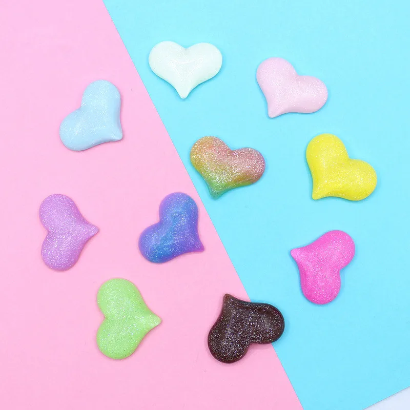 10 шт./лот градиентый Блестящий сердце смолы кабошон плоское основание банты