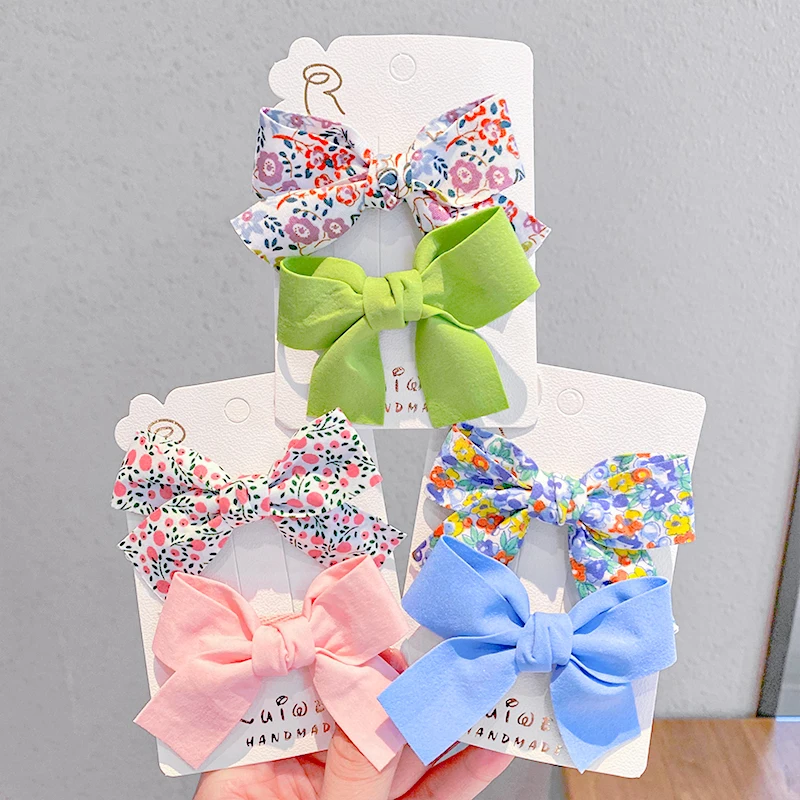 2 шт./компл. новые милые красочные заколки для волос с цветочным принтом и бантом