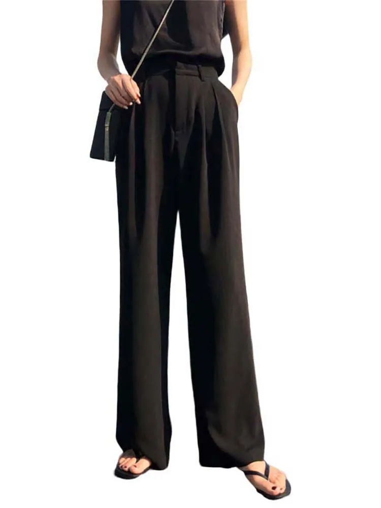 

NEW Summer Loose Casual High Waist Trousers Suit Women Black Red Leg Pants Fashion