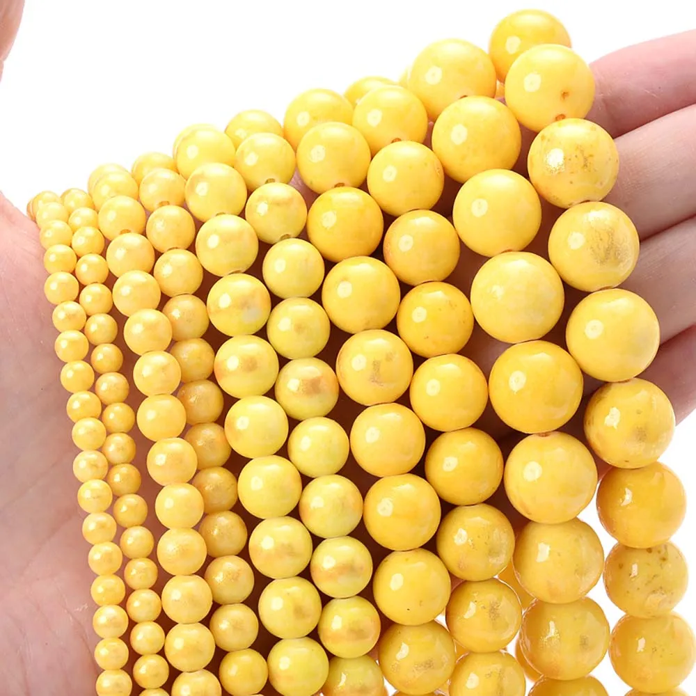 Бусины из натурального камня желтые золотистые нефритовые круглые бусины