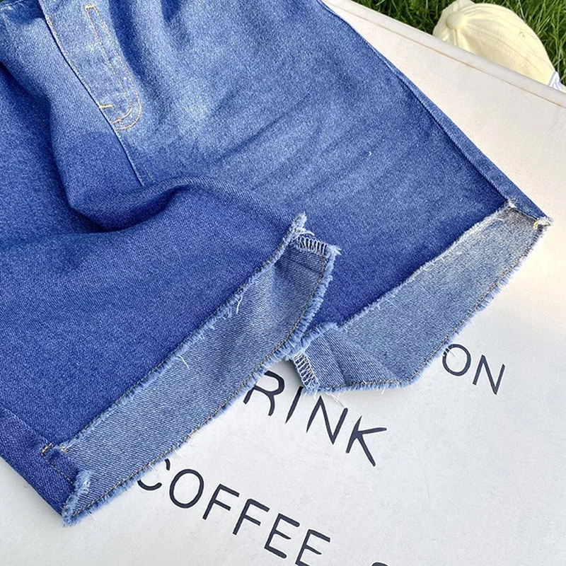 

Summer unisex cotton front short back long denim shorts summer 2021 boys girls thin loose all-match shorts