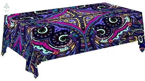 

Home Decoration Trippy Mandala Ethnic Boho Floral Print Polyester Tablecloth Modern Desk Cloth Cover For Wedding Party Decor