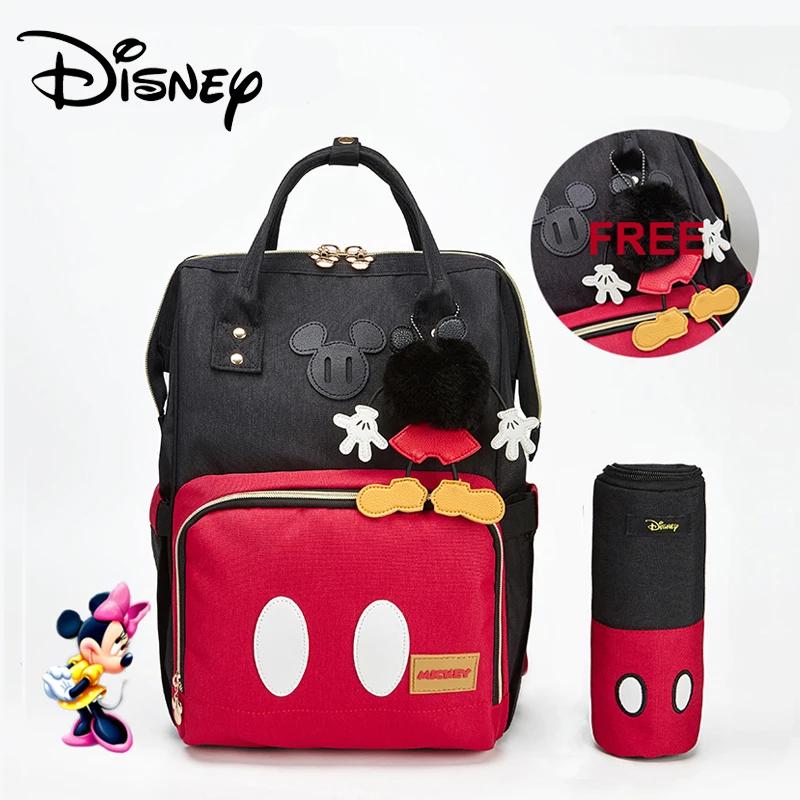 Disney Minnie Mickey Classic Red Diaper Bags 2PCS/SET Mummy Maternity Backpack Nappy Bag Large Capacity Baby Bag Travel 3D Doll