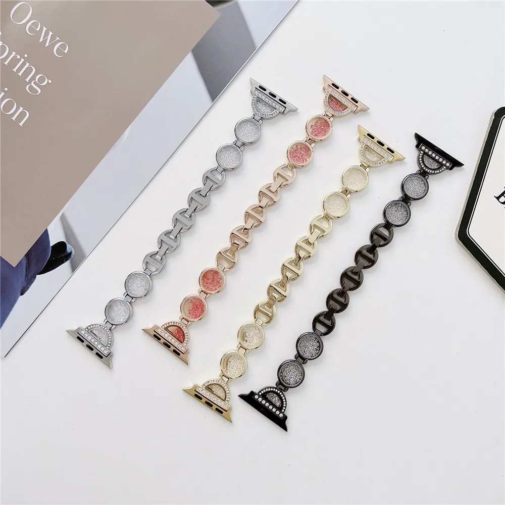 

Браслет для часов Apple Watch 45/41 мм 44/40 мм 42/38 мм, брендовый металлический браслет с инкрустированными бриллиантами элементами для iWatch 7 6 5 4 SE