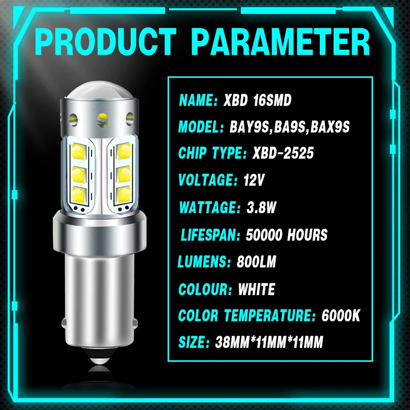 Светодиодные лампы 2 шт. BA9S BAY9S BAX9S 80 Вт Canbus H6W T4W автомобильное внутреннее