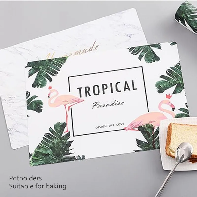 

Новинка 2020 г., креативная подстилка в западном стиле с изображением фламинго, зеленых растений, коврик из ПВХ с теплоизоляцией, нескользящий...