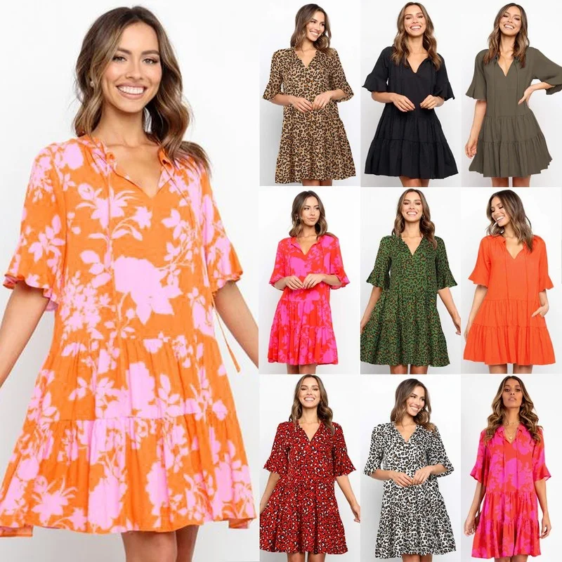 Платья для беременных с v-образным вырезом Летняя одежда женщин леопардовым