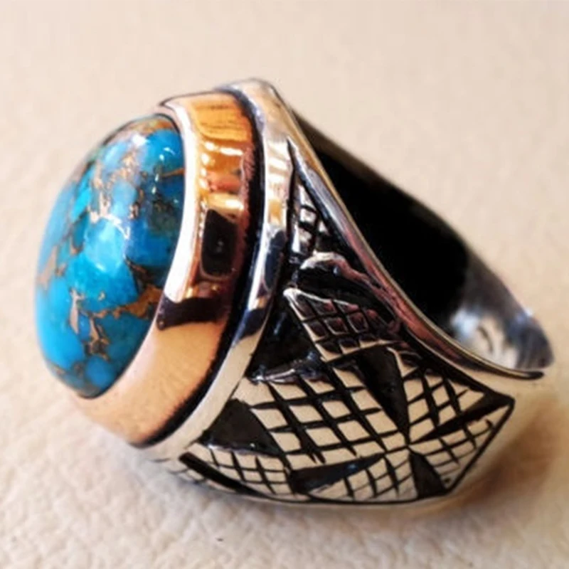

Vintage Boho Big Stone Rings for Men Turquoises Resin Carved Pattern Luxury Style Chunky Finger Ring Women Jewelry Birthday Gift