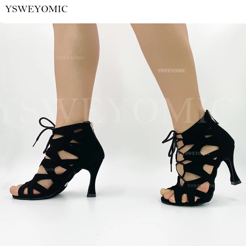 2021 Women Salsa Dance Boots Suede Leather Outsole Soft Thick Insole Comfortable Argentine Tango Latin Dance Shoes 3.5inch