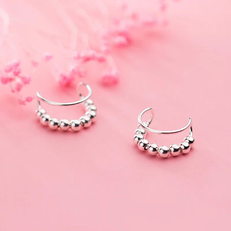 TrustDavis Real 925 Sterling Silver Fashion Sweet Beads Double Ear Clip Earrings For Women Wedding Party Fine Jewelry DA1855 | Украшения и