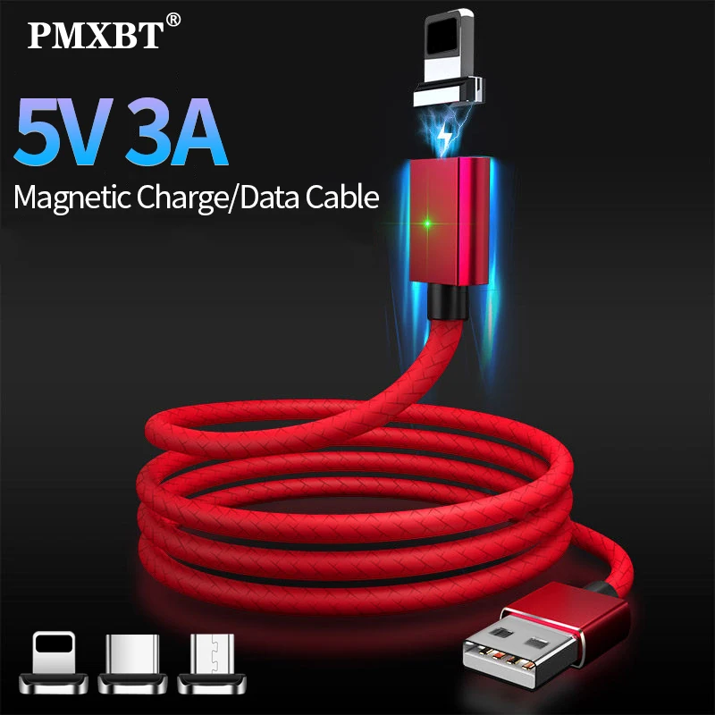 Магнитный кабель 3A Micro USB Type C для быстрой зарядки iPhone 12 11 XS 8 + Samsung S20 S10 Huawei P40 P9