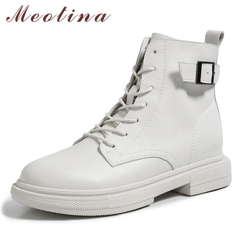 Женские мотоциклетные ботинки Meotina ботильоны из натуральной кожи на плоской