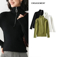 engagement za 2021 female autumn winter zipper sweater women stretch slim solid color sweater top