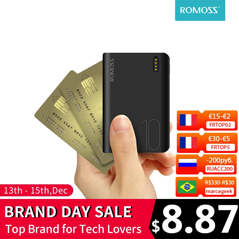  Пауэрбанк ROMOSS Sense4, 10000 мАч, быстрая зарядка, 10000 мАч 