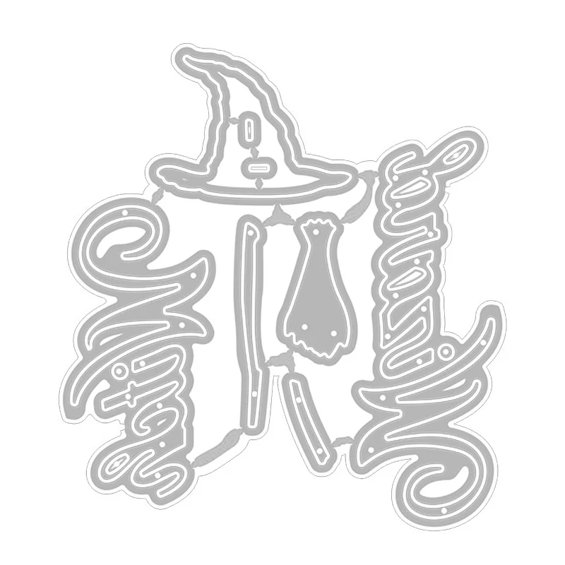 

2020 Hot New Halloween Letter Word Wizard Witch Hat Broom Metal Cutting Dies Foil and Scrapbooking For Card Making Cut no stamps