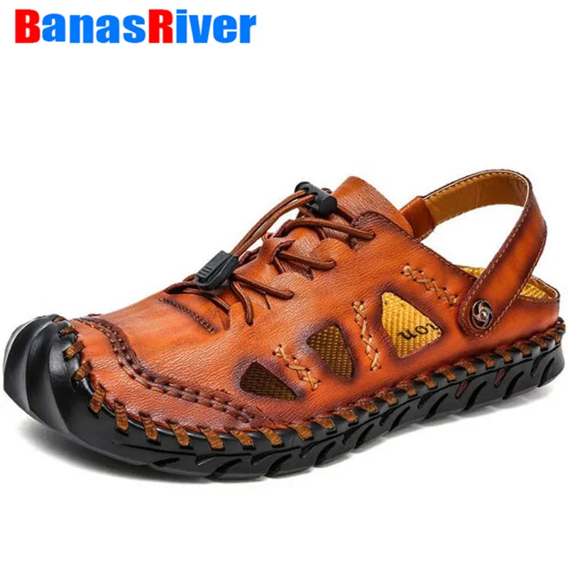 Туфли мужские кожаные Нескользящие классические сандалии удобная мягкая обувь