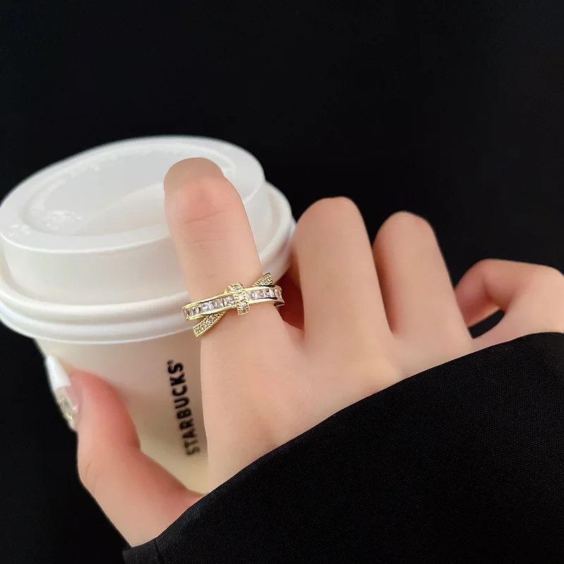 

Korean Style Zircon Adjustable Ring For Women Fashion Gold Plated Geometric Finger Rings Girls Wedding Jewelry Gift Wholesale