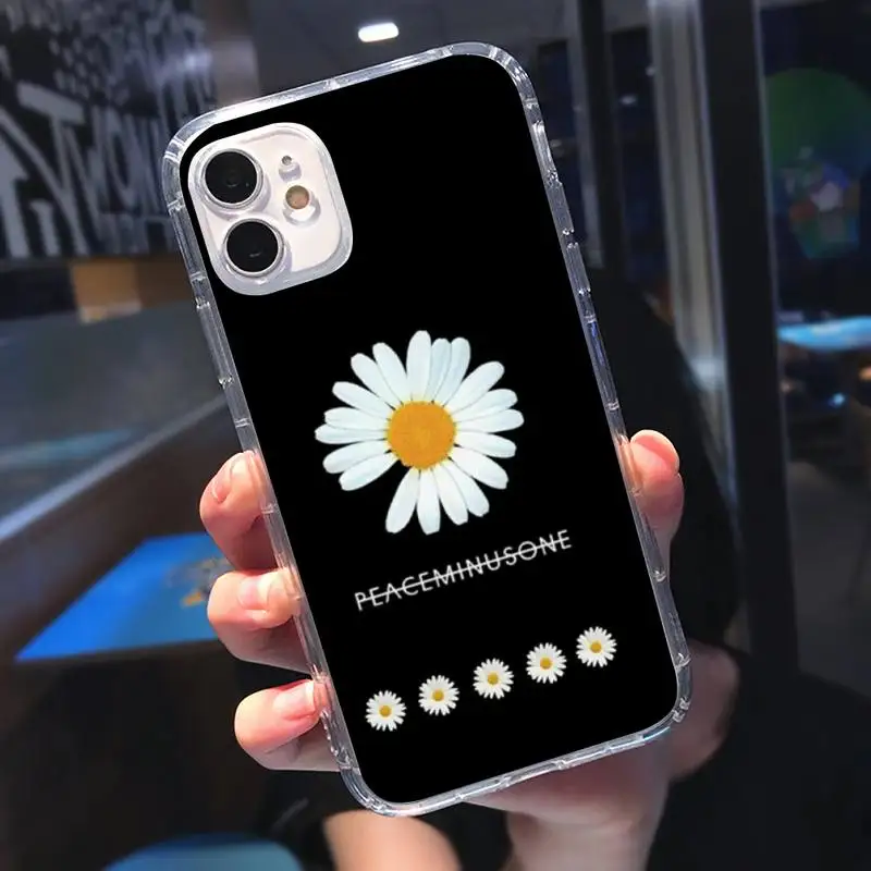 

Black White Flower Daisy Phone Case Transparent for iPhone 6 7 8 11 12 s mini pro X XS XR MAX Plus