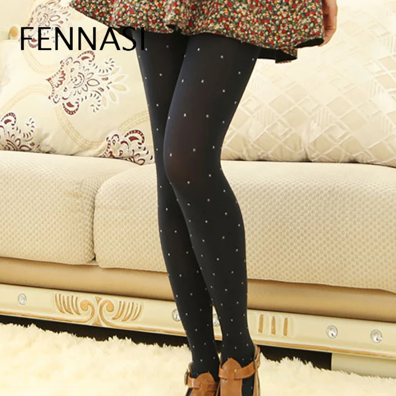 Колготки женские в горошек с высокой талией черные | Женская одежда