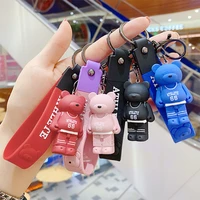cartoon punk sport bear keychain for female cute creative athlete bear animal doll key chain car bag pendant keyring holder gift