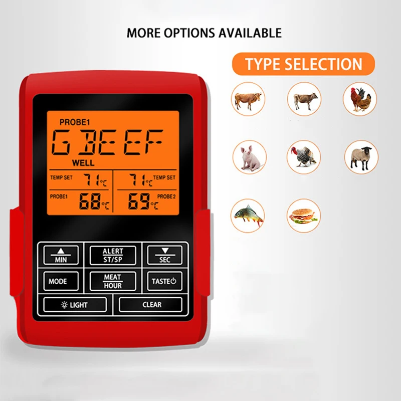 

Wireless Remote Digital Cooking Food Meat Thermometer with Dual Probe for Smoker Grill BBQ Thermometer