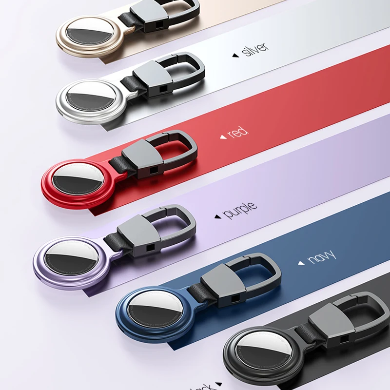 

Metal Leather Case For Apple Airtags Protective Cover For Apple Air Tag Locator Tracker Anti-lost Device Keychain Protect Sleeve