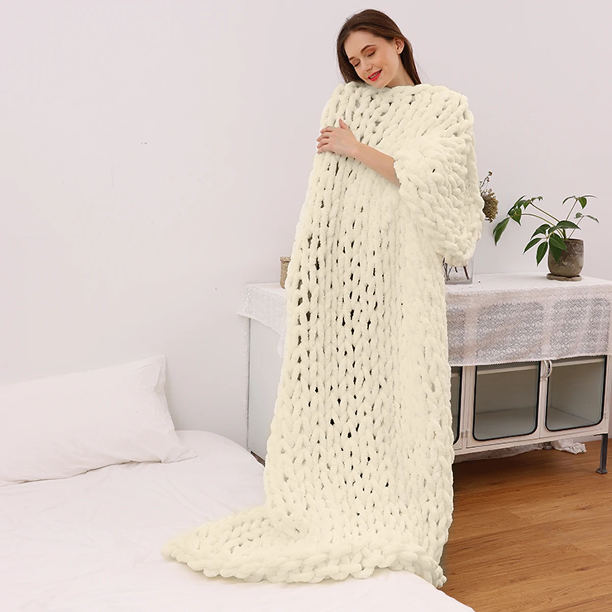 100x150 см Мода ручной вязки из шерсти вязаный плед толстой пряжи шерсть мериноса