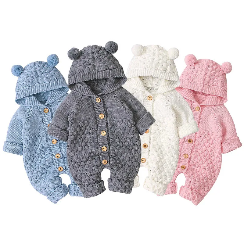 

Baby Rompers Clothes Cartoon Bear Knitted Newborn Boys Jumpsuits Fall Long Sleeve Toddler Girl Sweater Children Overall Winter