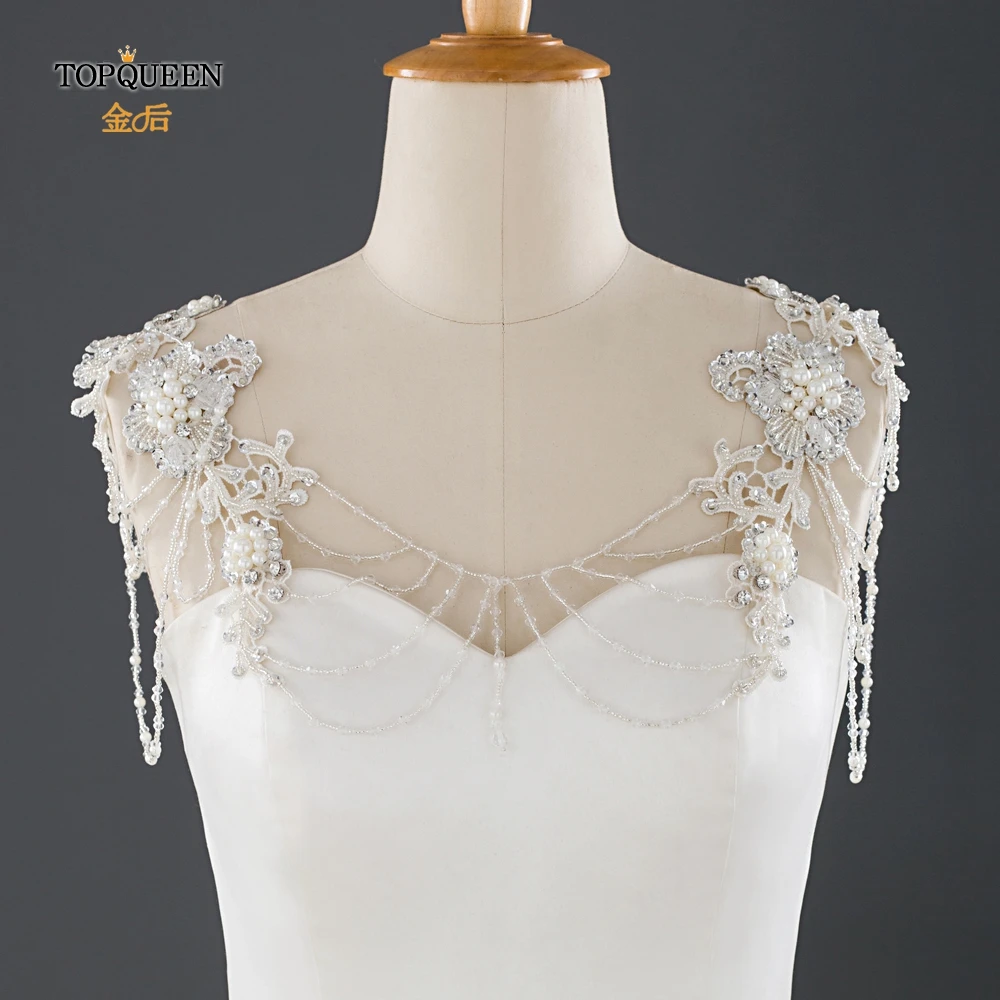 TOPQUEEN G10 белая свадебная накидка с кристаллами и бусинами кружевная для свадьбы