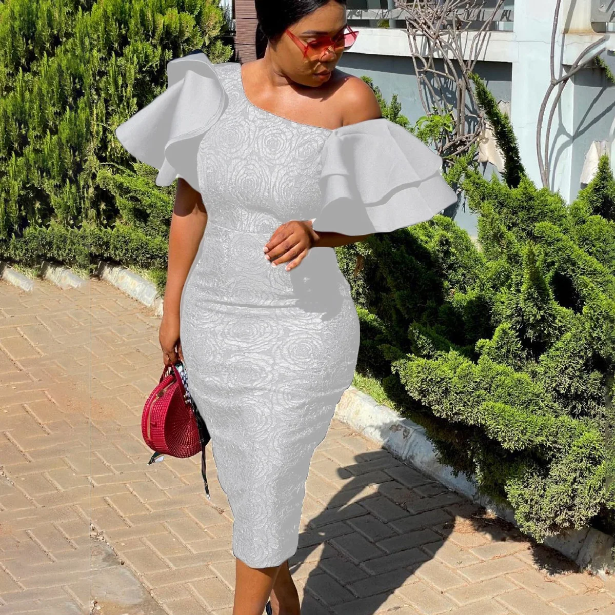 

Dashiki African Boho Floral Printed Dress Slim 2021 Summer Spring Sexy Cut Out Ruffles Dresses Women Party Office Midi Vestidos