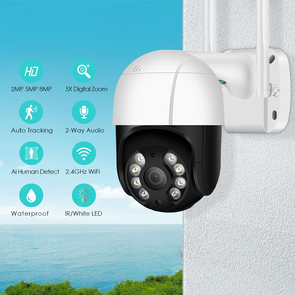 IP-камера наружная беспроводная 8 Мп 4K HD видеорегистратор Wi-Fi PTZ 5-кратный зум -