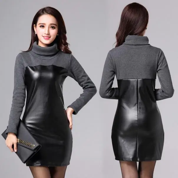 Элегантное облегающее платье для женщин 2019 зимние теплые флисовые водолазки из