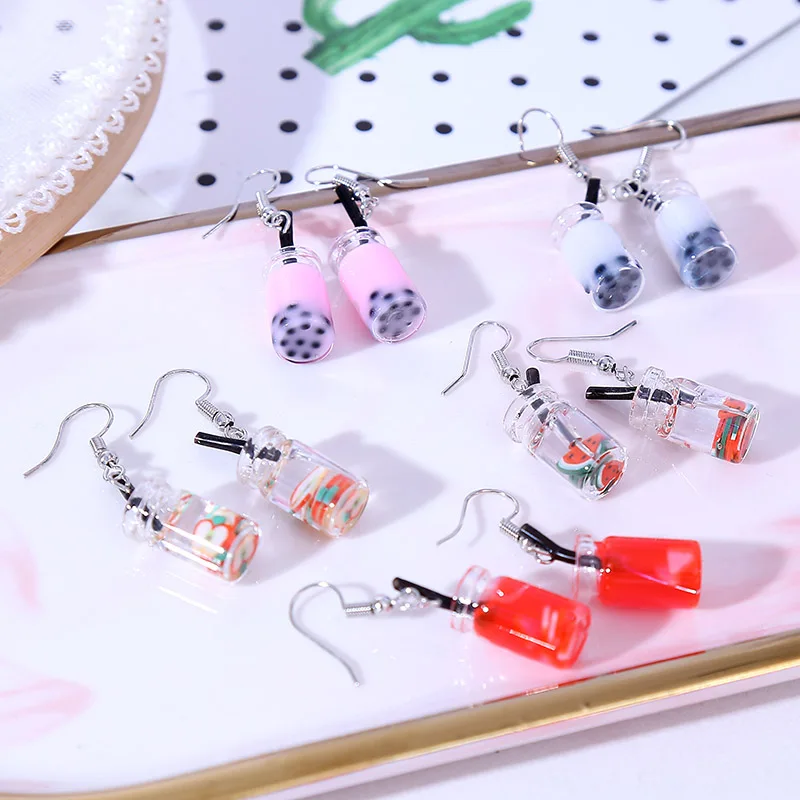 Женские милые серьги подвески из акриловой смолы в виде чашки с молоком и чая