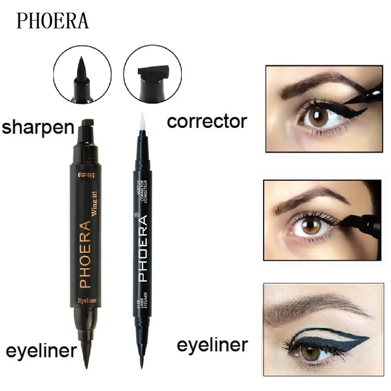 PHOERA 2 в 1 жидкая чёрная подводка для глаз + штамп Водонепроницаемая Косметика
