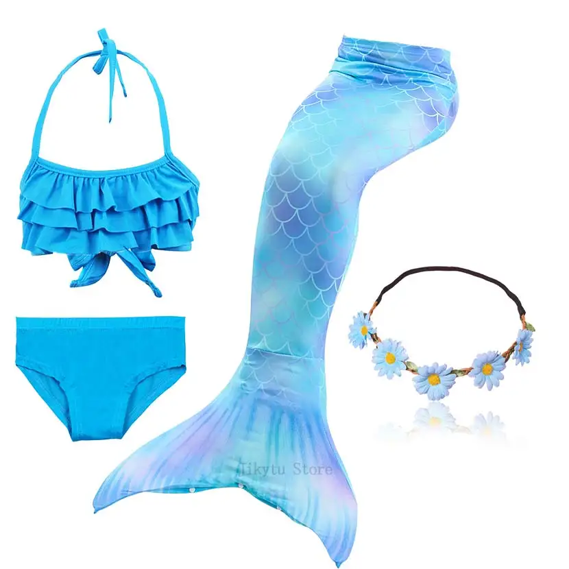 Kids Swimming Mermaid Tail Bikini Set can add with Monofin Flipper Ariel Costumes Cosplay Swimsuit Bathing Suit for Girls - Цвет: Package 3