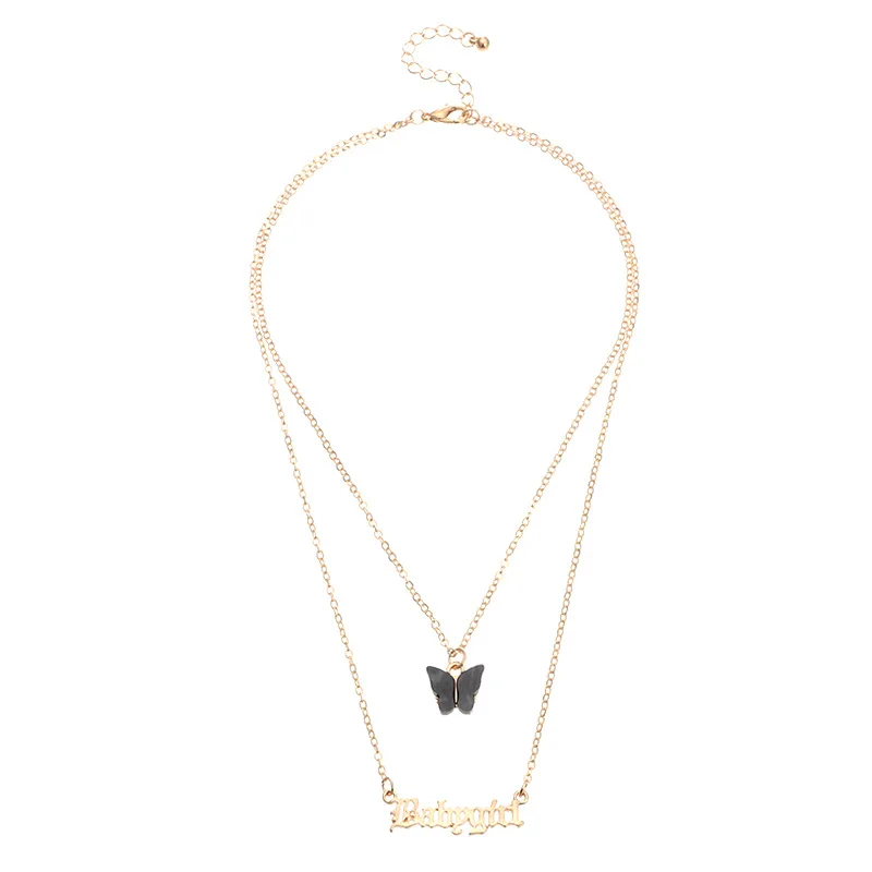 Personality Babygirl Letters Necklace For Female Womens Multicolor Acrylic Butterfly Summer Girls Layers Necklaces Jewelry | Украшения и
