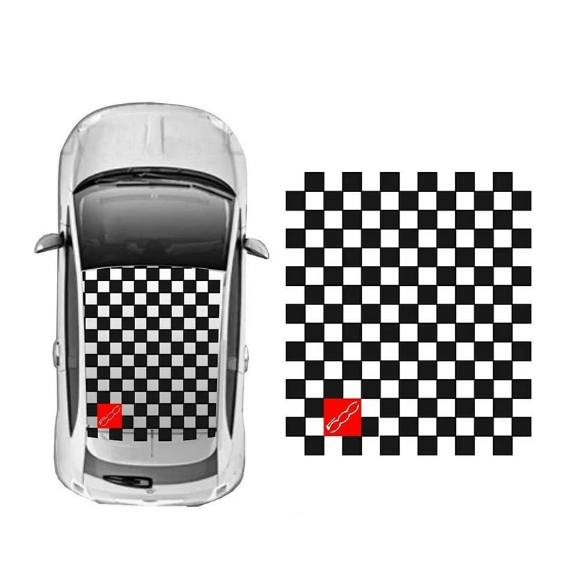 

Car Styling checker Grid Roof Large Wrap Vinyl Graphic Decal Sticker Accessories Kit for Fiat 500