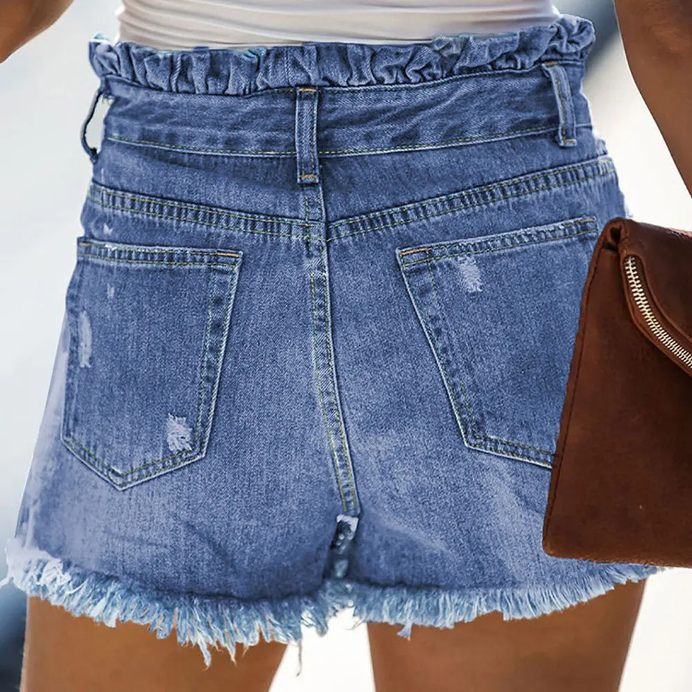 

2020 Frayed Jeans Women Street Light Blue Summer High Waist Denim Shorts for Women Casual Hole Short Pants Women Plus Size