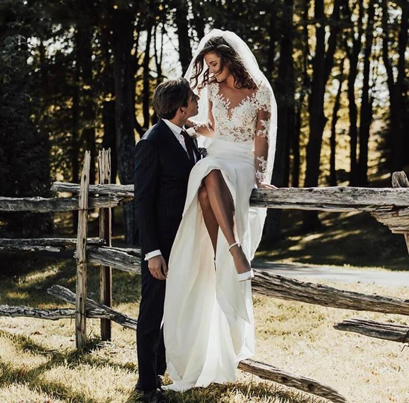 Романтическое свадебное платье русалка в стиле бохо шифоновое кружевное с