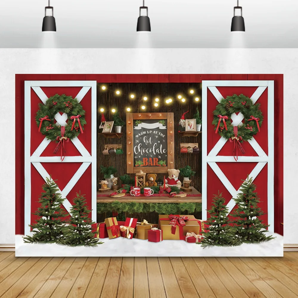 

Merry Christmas Shop Gifts Wreath Child Portrait Family Photography Background Winter Snow Scene Photocall Backdrop Photo Studio