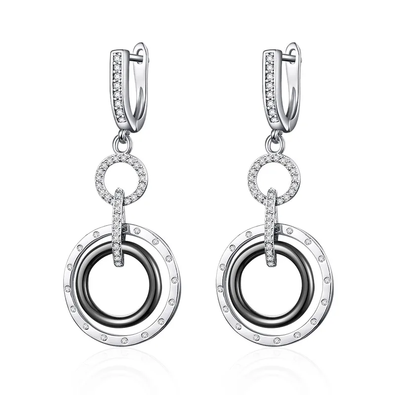 silver black MAIKALE, трендовые керамические круглые серьги, медь, высокое качество, кубический цирконий, позолота, серебро, висячие серьги для женщин, для подарков - Окраска металла: silver black
