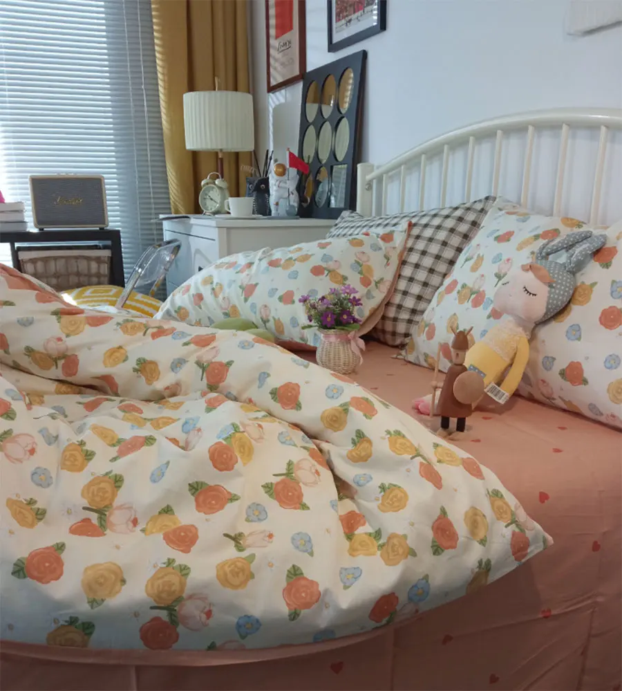 

Sweet rustic french floral bedding set girl,single double cotton twin full queen home textile flat sheet pillow case duvet cover