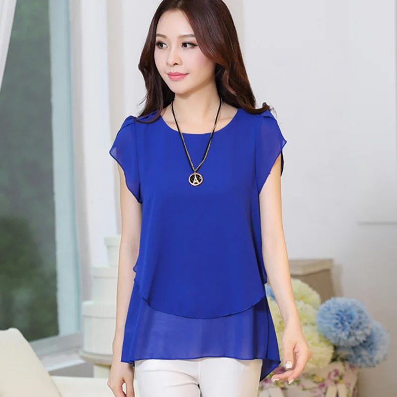 Женская блузка рубашка летняя шифоновая трендовая 5XL 2021 новинка короткий рукав