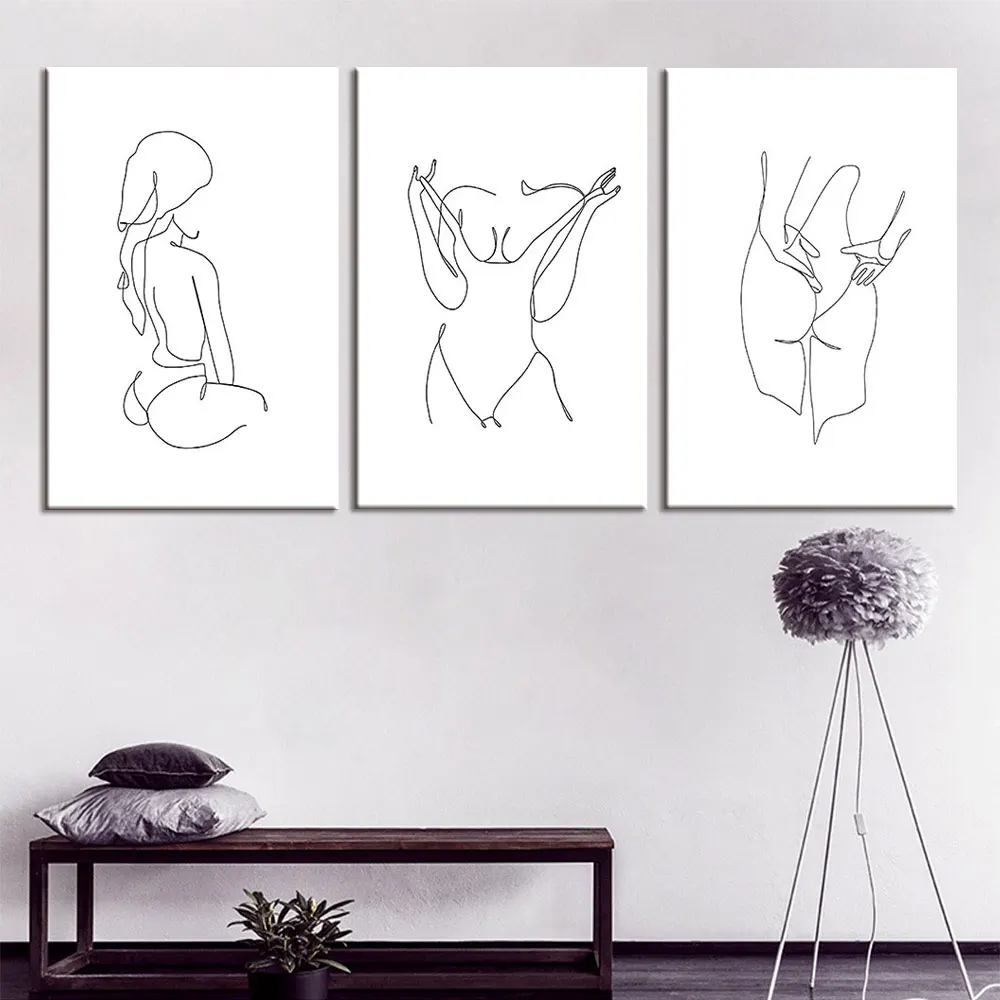 

Abstract Female Figure Art Woman Body One Line Drawing Canvas Painting Prints Nordic Minimalist Poster Bedroom Wall Decor